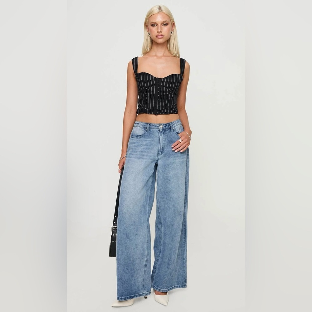 Princess Polly Black Pinstripe Crop Bustier Top